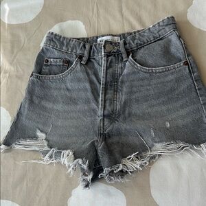 Zara Gray Distressed Denim Shorts